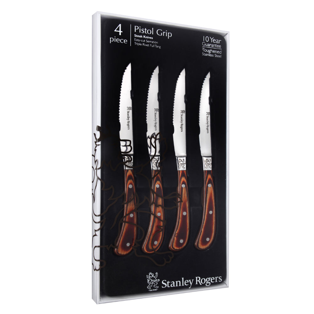 Stanley Rogers Pistol Grip Brown Steak Knives - Set of 4