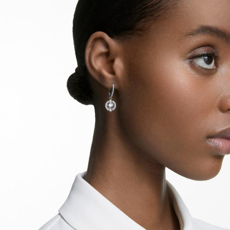 Swarovski Una Drop Earrings Round Cut White Rhodium Plated