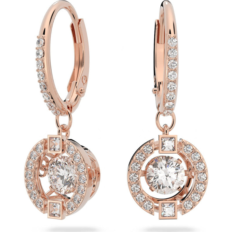 Swarovski Sparkling Dance drop earrings Round cut White Rose gold-tone plated