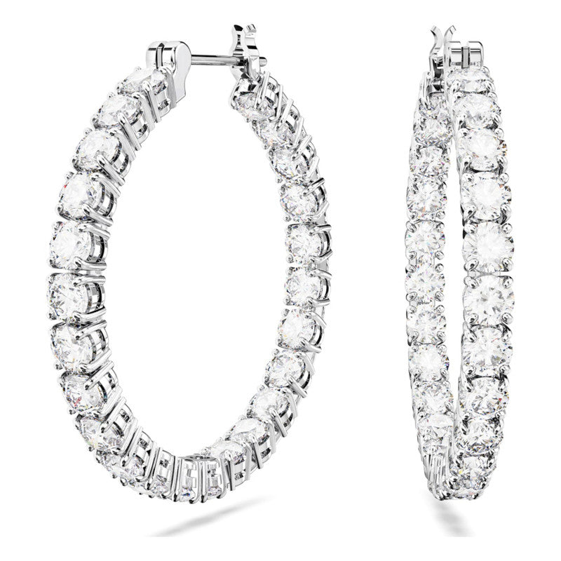 Swarovski Matrix Hoop Earrings, White, Rhodium-plated