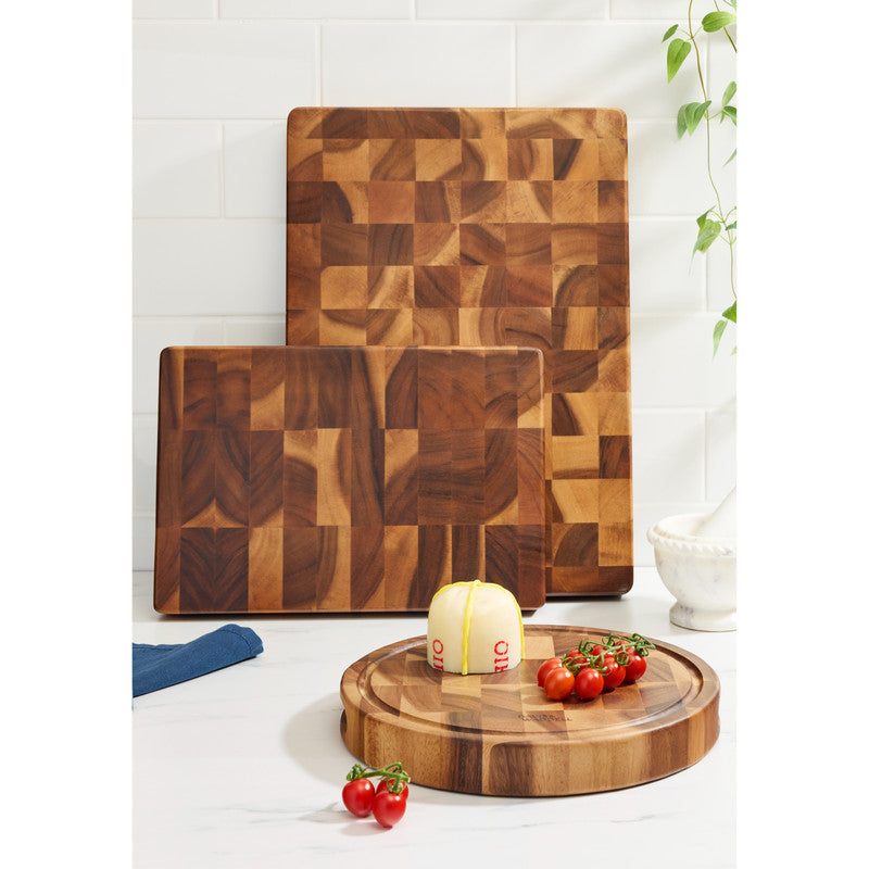 Davis & Waddell Round Acacia Wood End Grain Cut Board - Natural