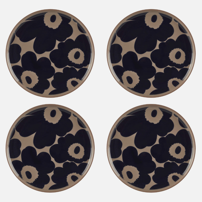 Marimekko Oiva/Unikko Brown 4 Piece Plate Set