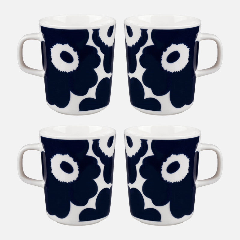 Marimekko Oiva/Unikko 4 Piece Mug Set - Navy