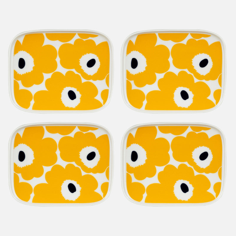 Marimekko Oiva/Unikko Yellow 4 Piece Plate Set