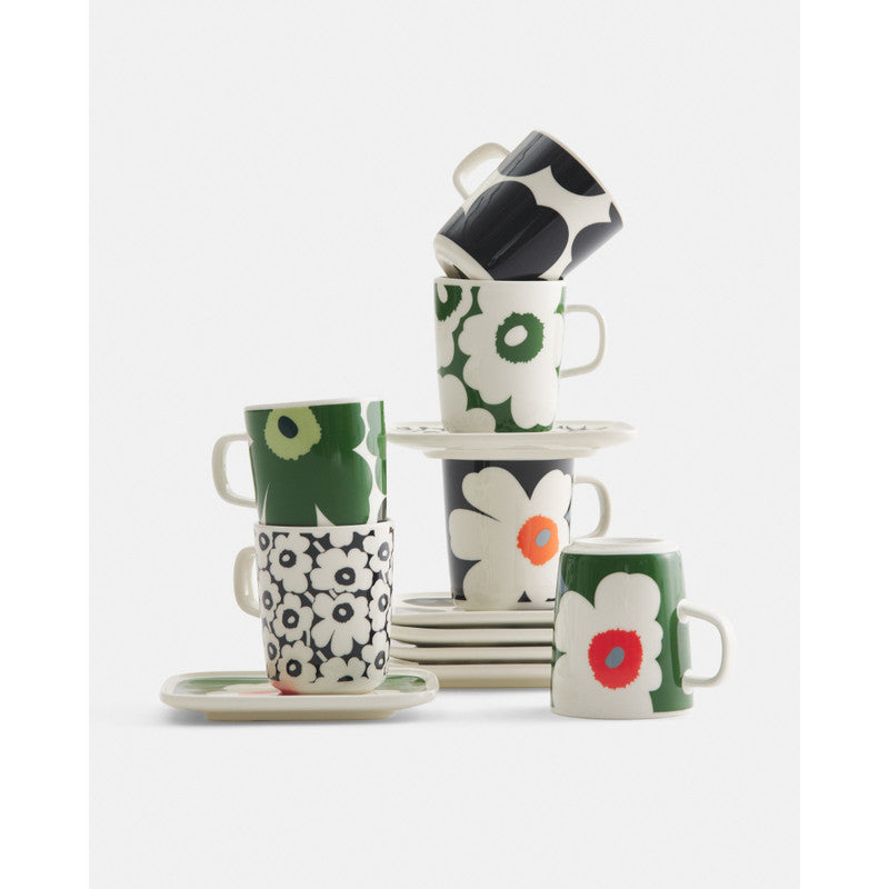 Marimekko Oiva/Unikko 4 Piece Mug and Plate Set - Black/White