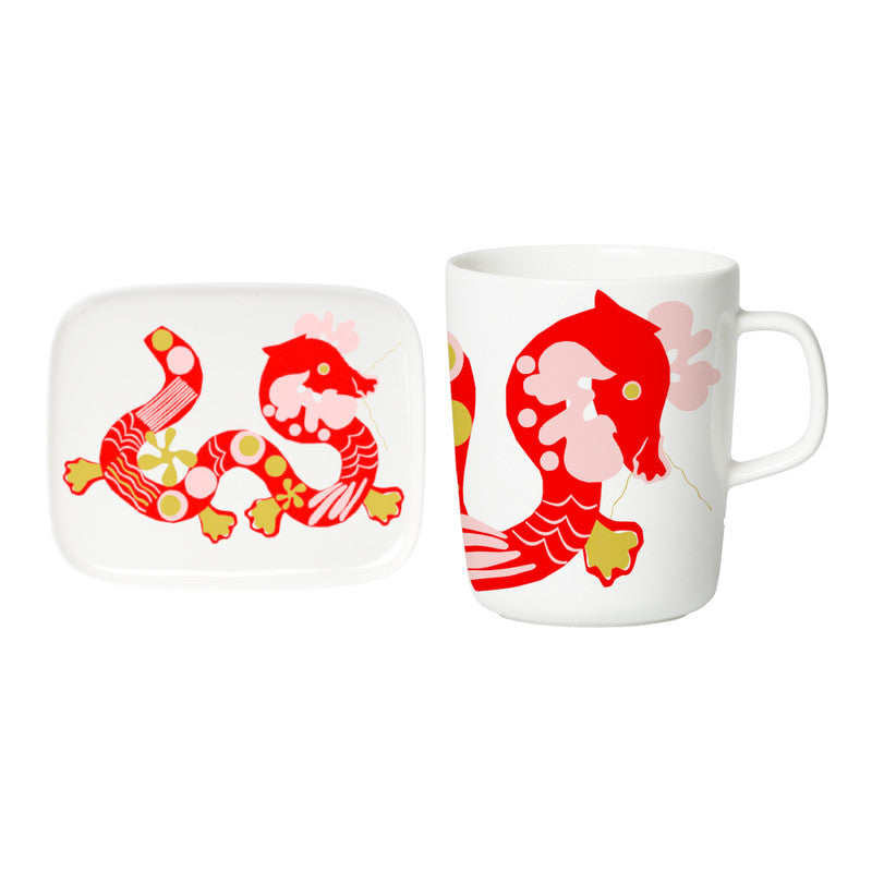 Marimekko Oiva/Jalo Mug and Plate Set - Red/White