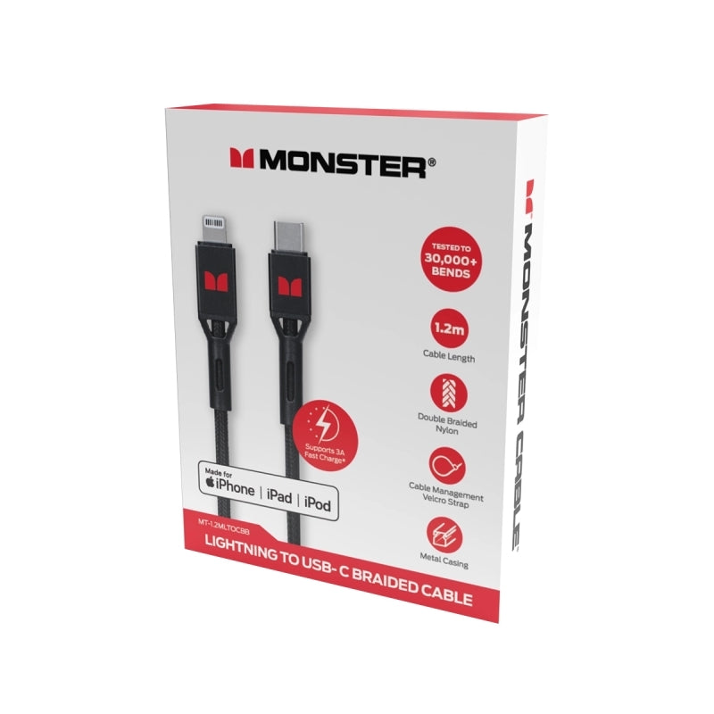Monster Lightning to USB-C Braided Cable - Black 1.2m