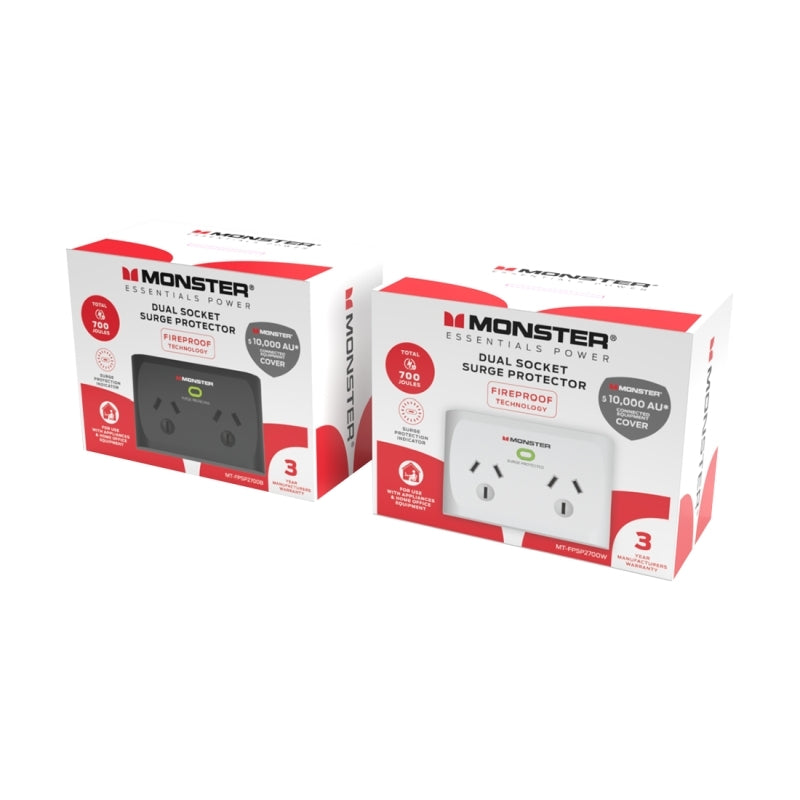 Monster Dual Socket Surge Protector - Black