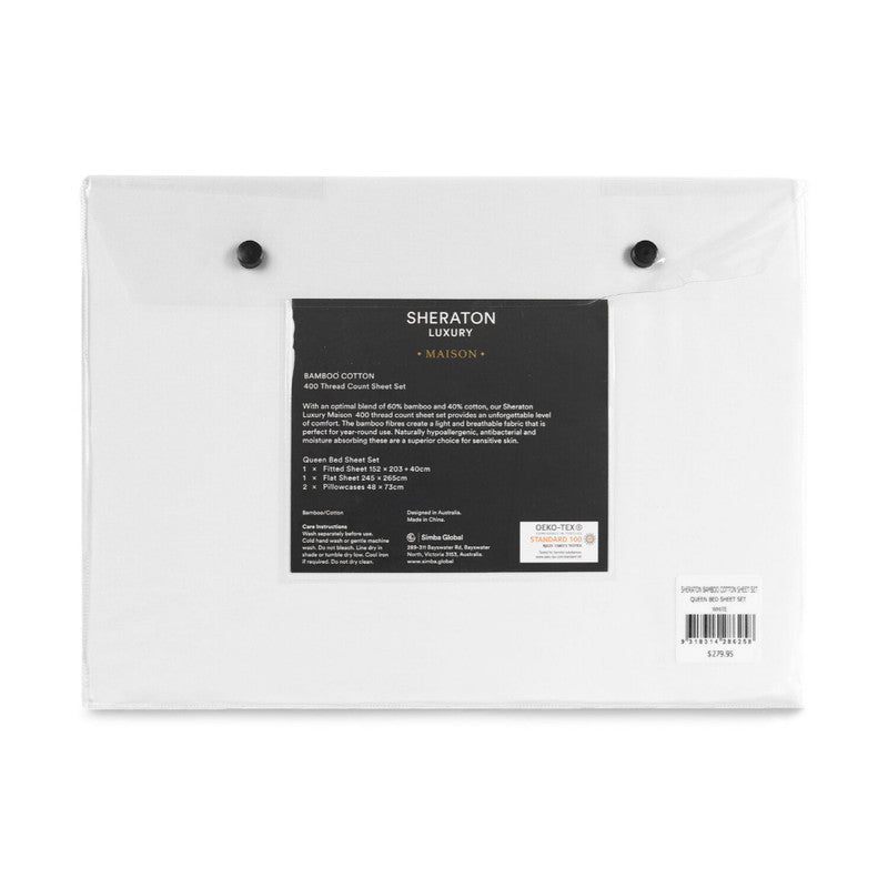 Sheraton Luxury Bamboo/Cotton King Bed Sheet Set - White