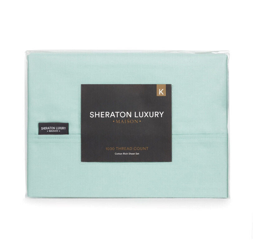 Sheraton 1000 TC Cotton Rich King Sheet Set - Aqua Foam