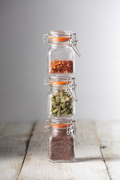 Kilner 70ml Glass Clip Top Spice Jar Set - Clear