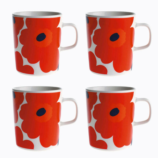 Marimekko Oiva/Unikko 4 Piece Mug Set - Unikko Red