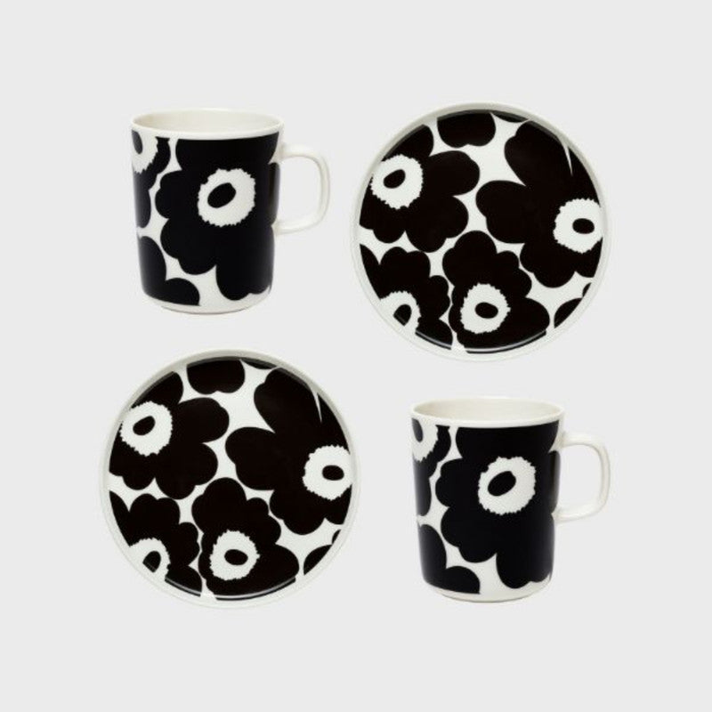 Marimekko Oiva/Unikko Mugs & Plate Breakfast 4 Piece Set