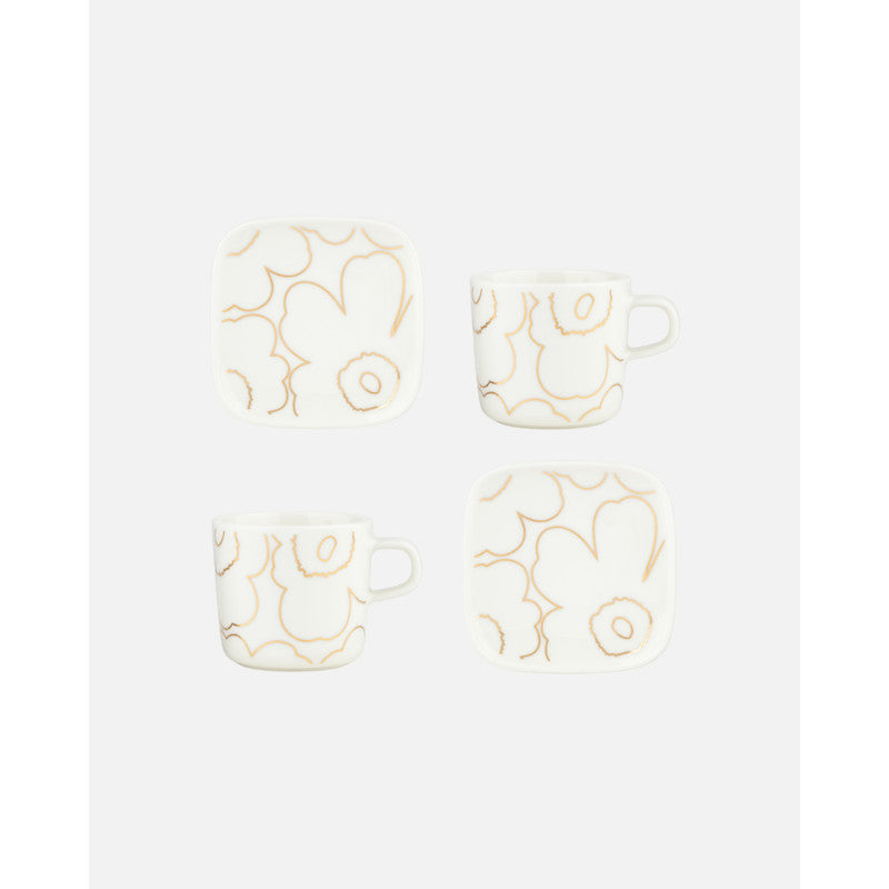 Marimekko Oiva/Piirto Unikko Mug and Plate Set - White/Gold