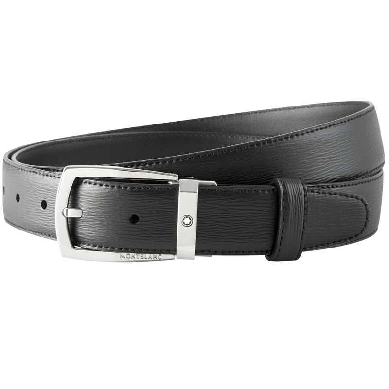 Montblanc Trapeze Shiny Stainless Steel Pin Buckle Belt - Black