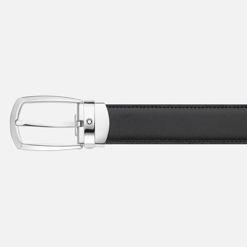 Montblanc Horseshoe Shiny Palladium-Coated Pin Buckle Belt - Black