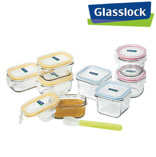 Glasslock 9 Piece Baby Food Container Set with Silicone Spoon