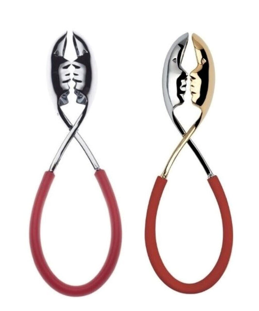 Bugatti Kiss Salad Tongs 2-piece Set - Red/Gold/Chrome