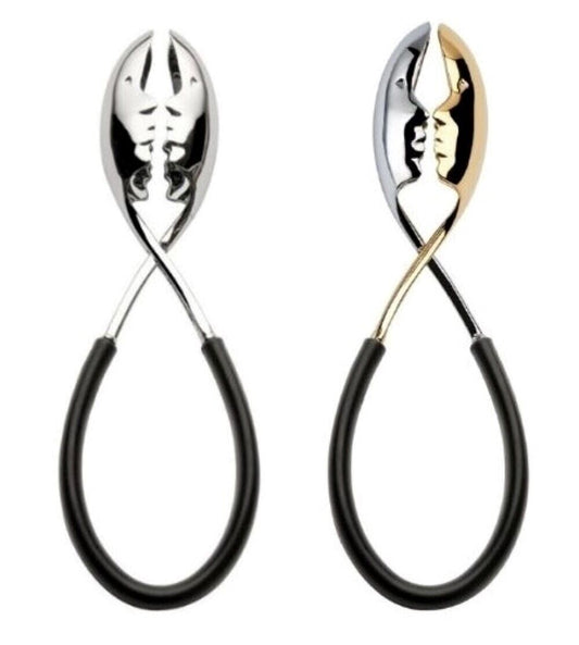 Bugatti Kiss Salad Tongs 2-piece Set - Black/Gold/Chrome