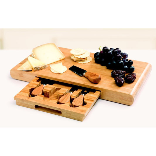 Stanley Rogers Wooden Bamboo Cheese Board 5 Pieces Knives Set Tools