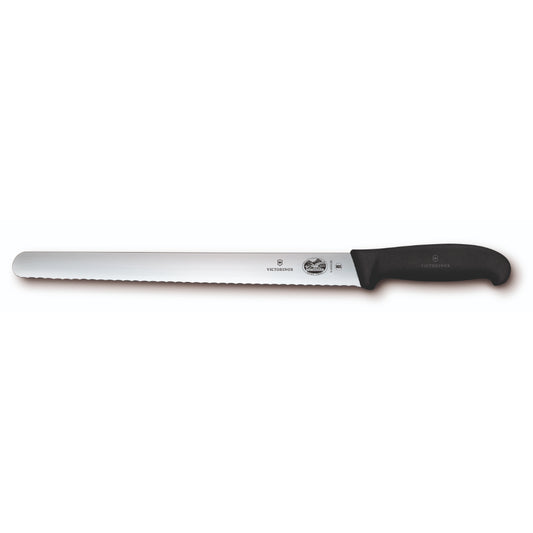 Victorinox Slicing Knife, 30cm Round Wavy Edge, Fibrox - Black