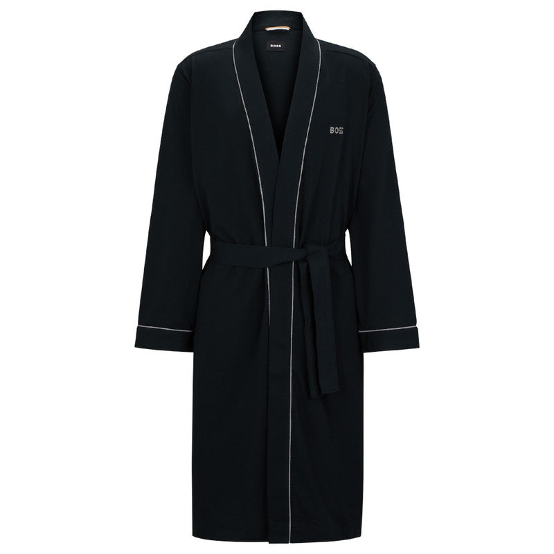 Hugo Boss Kimono Cotton-jersey Dressing Gown with Logo and Piping - Black