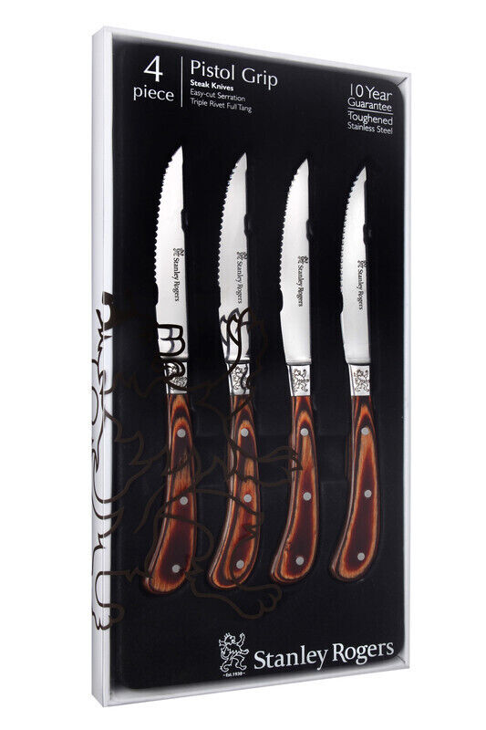 Stanley Rogers Pistol Grip Brown Steak Knives - Set of 4