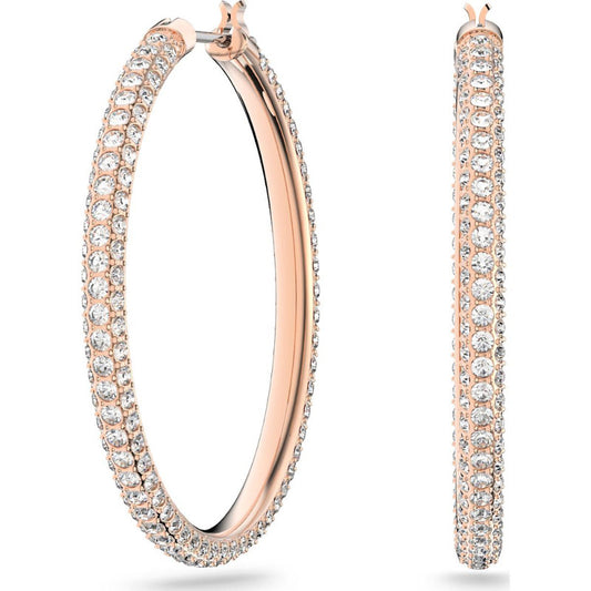 Swarovski Dextera Hoop Earrings  Pav  Large  White  Rose Gold-Tone Plated