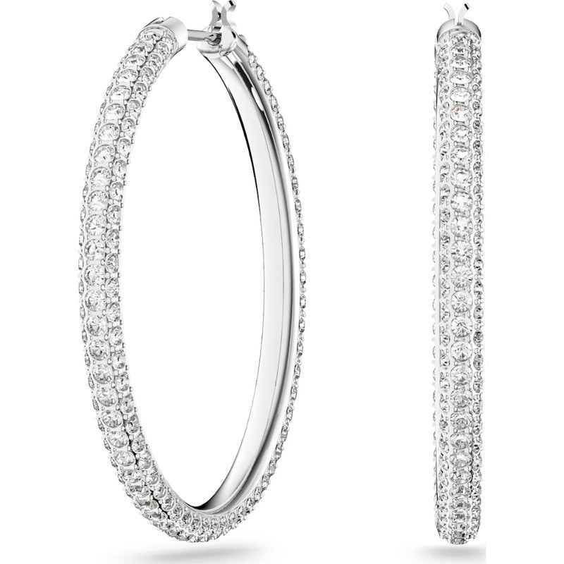 Swarovski Silver Tone Hoop Earrings, White, Rhodium-plated