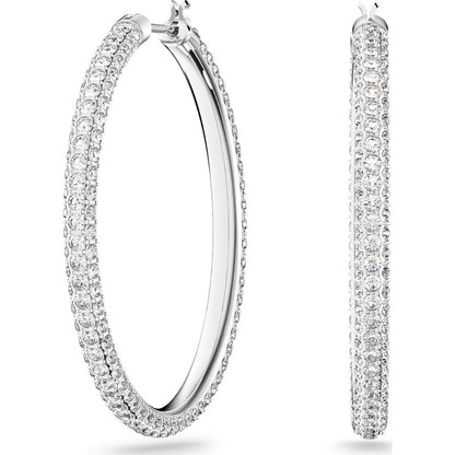 Swarovski Silver Tone Hoop Earrings, White, Rhodium-plated