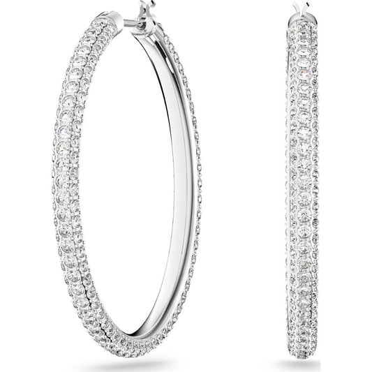 Swarovski Silver Tone Hoop Earrings, White, Rhodium-plated