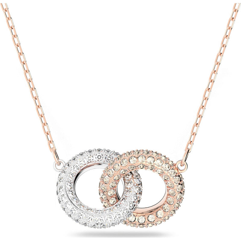 Swarovski Dextera Necklace  Intertwined Circles  White  Rose Gold-Tone Plated