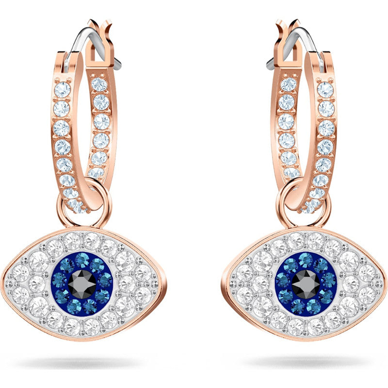 Swarovski Symbolic Hoop Earrings  Evil Eye  Blue  Rose Gold-Tone Plated