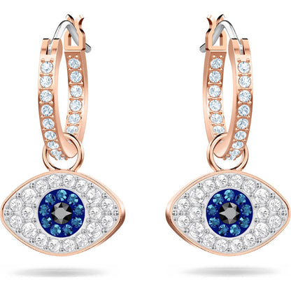 Swarovski Symbolic Hoop Earrings  Evil Eye  Blue  Rose Gold-Tone Plated