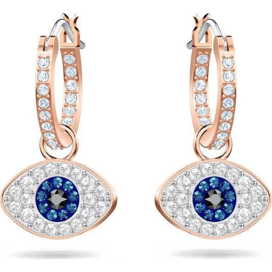 Swarovski Symbolic Hoop Earrings  Evil Eye  Blue  Rose Gold-Tone Plated