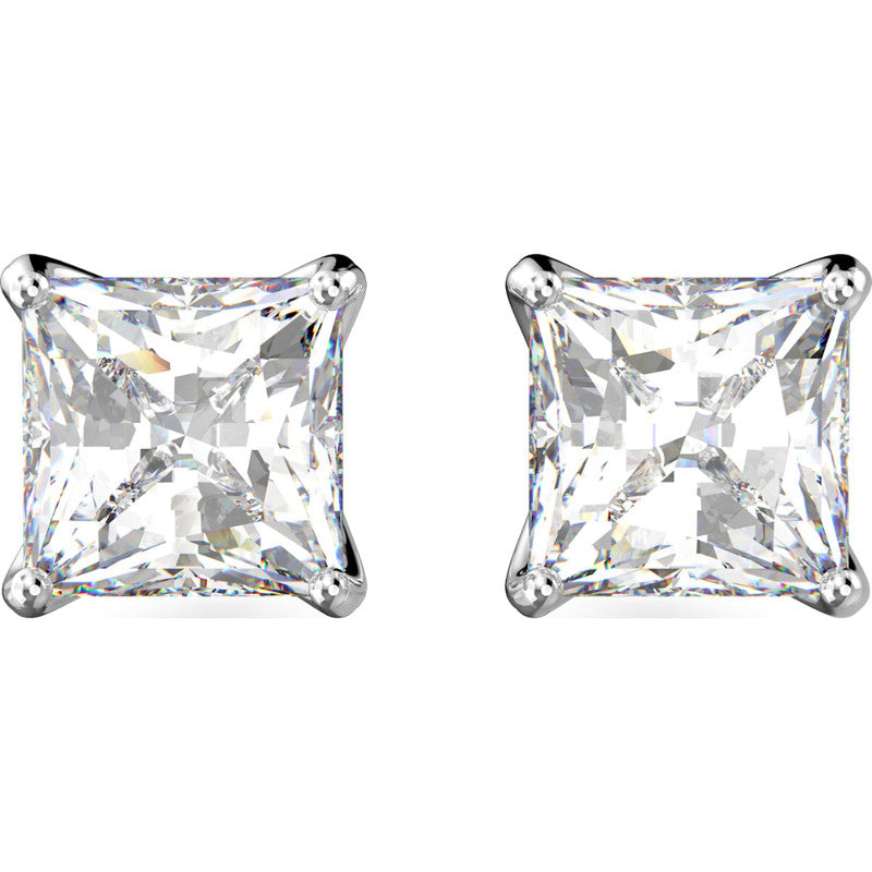 Swarovski Attract Stud Earrings  Square Cut  White  Rhodium Plated