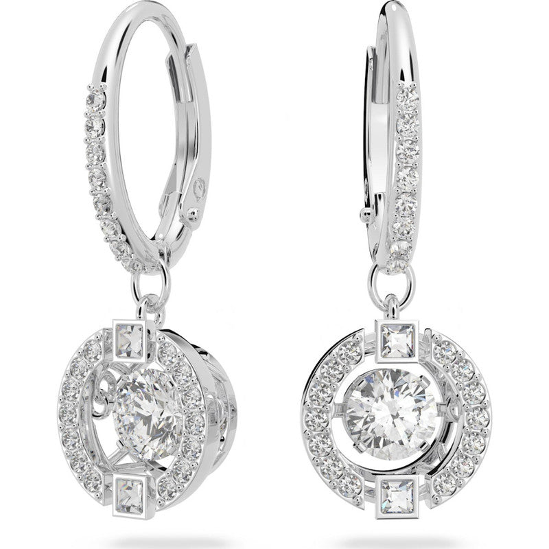 Swarovski Una Drop Earrings  Round Cut  White  Rhodium Plated