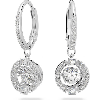 Swarovski Una Drop Earrings  Round Cut  White  Rhodium Plated