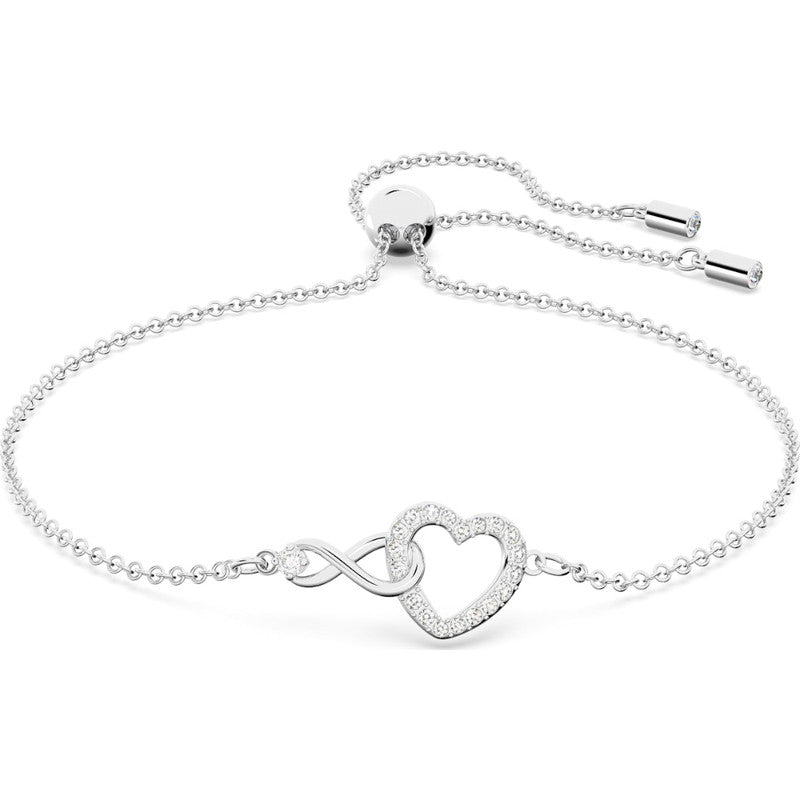 Swarovski Infinity Bracelet  Infinity and Heart  White  Rhodium Plated