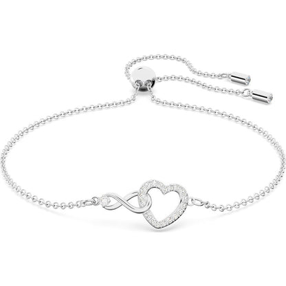 Swarovski Infinity Bracelet  Infinity and Heart  White  Rhodium Plated