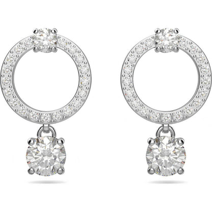 Swarovski Constella Hoop Earrings  Round Cut  White  Rhodium Plated