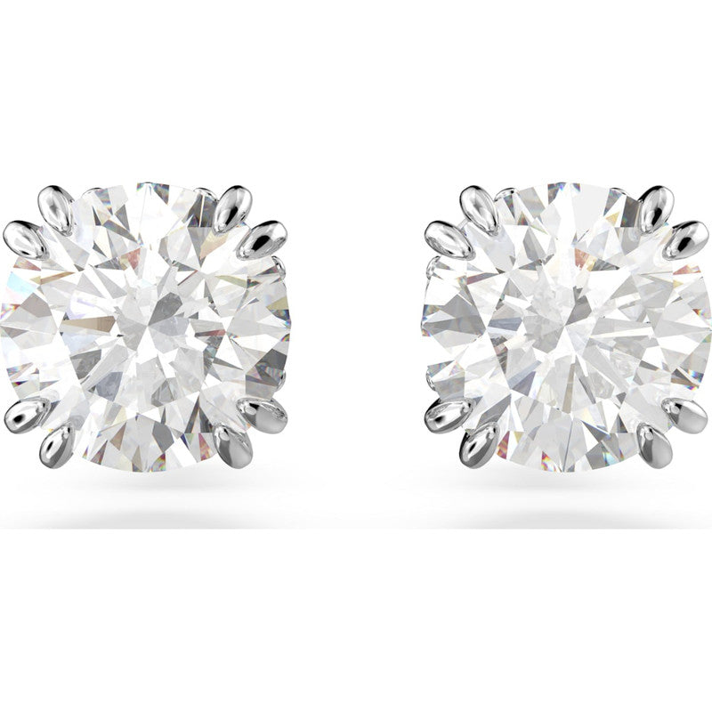 Swarovski Constella Stud Earrings  Round Cut  White  Rhodium Plated