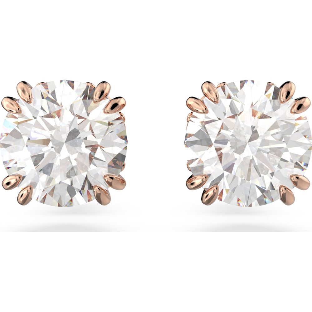 Swarovski Constella Stud Earrings  Round Cut  White  Rose Gold Plated