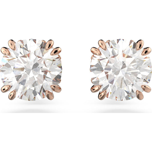 Swarovski Constella Stud Earrings  Round Cut  White  Rose Gold Plated