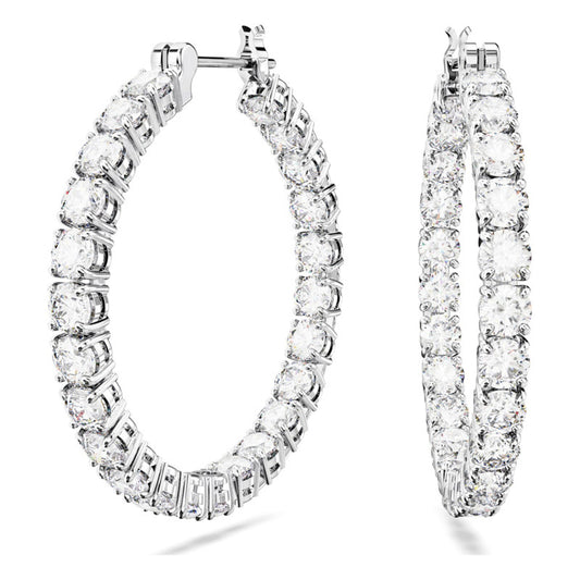 Swarovski Matrix Hoop Earrings, White, Rhodium-plated