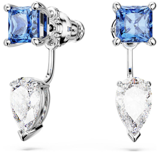 Swarovski Mesmera Earrings Mixed cuts, Detachable, Blue, Rhodium-plated
