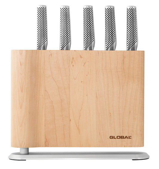 Global 79656 UKU 6 Piece Knife Block Maple