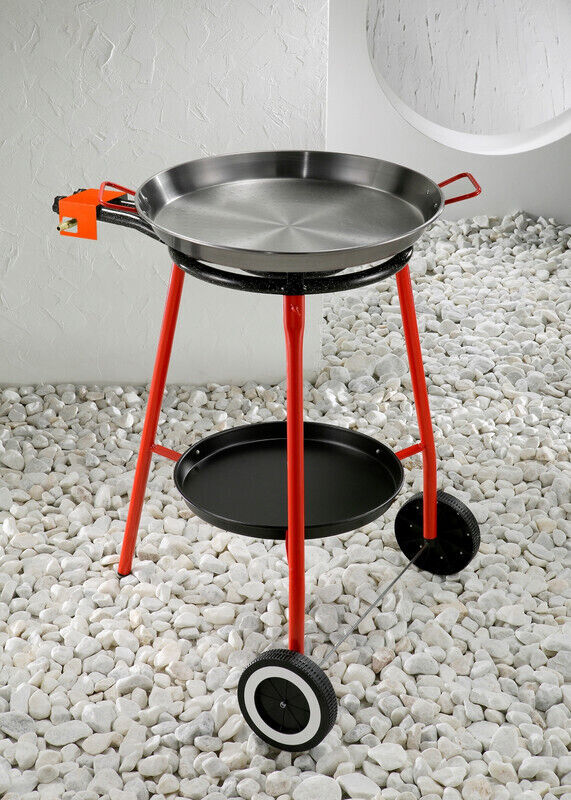 Garcima 46cm Andreu Paella Gas Burner Set, Polished Steel/Red