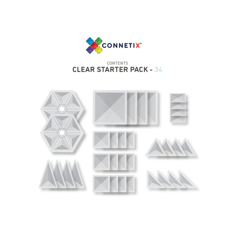 Connetix Clear Starter 34 Piece Pack-Clear