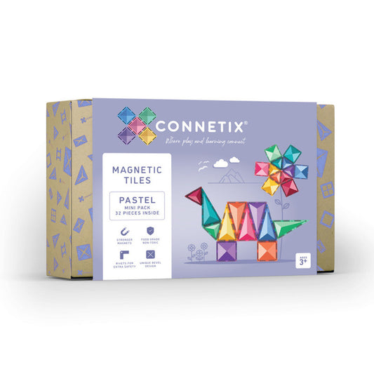 Connetix Pink Mini 32 Piece Magnetic Tiles Pack-Pink